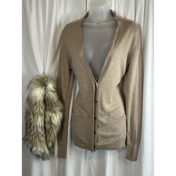 Ann Taylor LOFT Detachable Faux Fur Collar Tan M preppy academia 61-04 - Picture 11 of 16